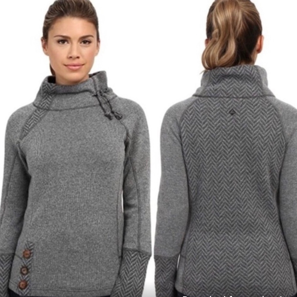 Prana Lucia Wool Funnel Collar Gray Wool Blend Cozy Sweater